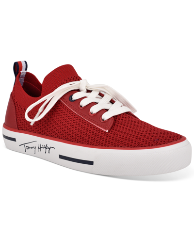 Shop Tommy Hilfiger Women's Gessie Stretch Knit Sneakers Women's Shoes In Red