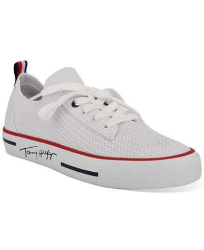 Shop Tommy Hilfiger Women's Gessie Stretch Knit Sneakers Women's Shoes In White