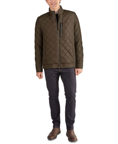 Shop Cole Haan Men's Diamond Quilt Jacket With Faux Sherpa Lining In Green