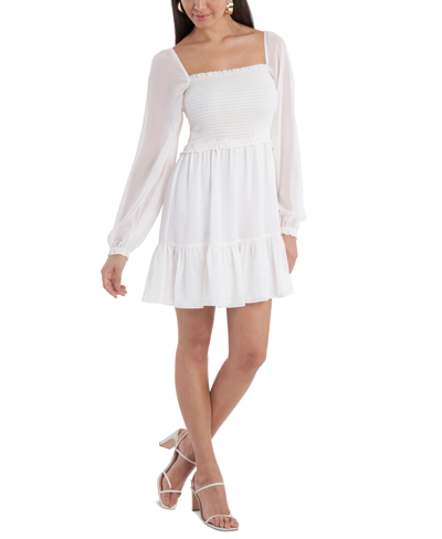 Shop 1.state Women's Smocked Ruffle Hem Long Sleeve Dress In White