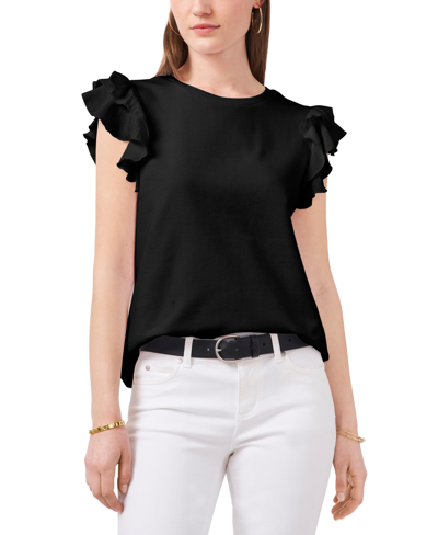 Shop Vince Camuto Women's Tiered Ruffled-sleeve T-shirt In Black