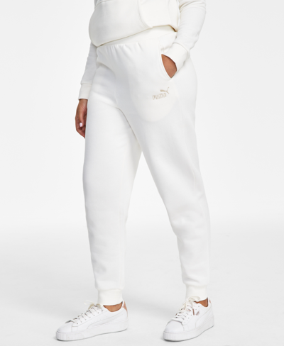 Shop Puma Women's Embroidered-logo High-waist Sweatpant Jogger In Ivory/cream