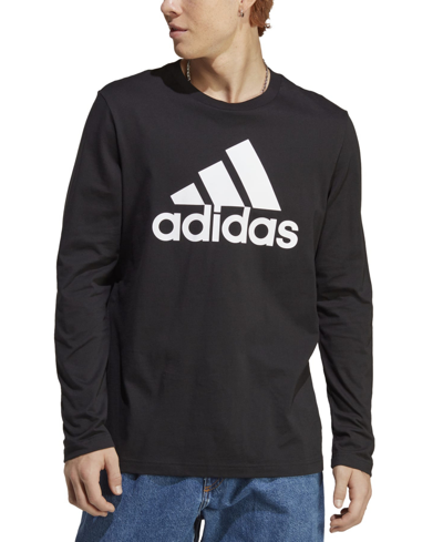 Shop Adidas Originals Adidas Men's Basic Badge Of Sport Long-sleeve Crewneck T-shirt In Black