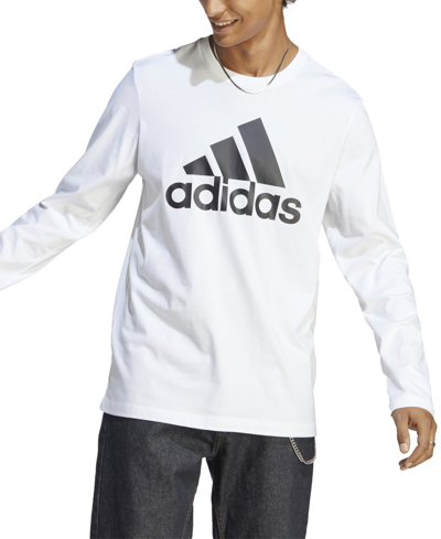 Shop Adidas Originals Adidas Men's Basic Badge Of Sport Long-sleeve Crewneck T-shirt In White