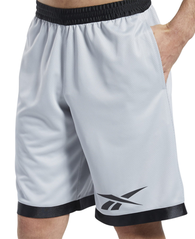 Shop Reebok Men's Regular-fit Logo-print Mesh Basketball Shorts In Gray