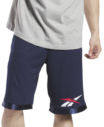 Shop Reebok Men's Regular-fit Logo-print Mesh Basketball Shorts In Blue