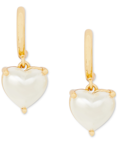 Shop Kate Spade Gold-tone Imitation Pearl Heart Drop Earrings In Tan/beige