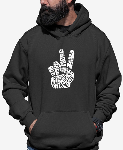 Shop La Pop Art Men's Word Art Peace Out Hooded Sweatshirt In Gray