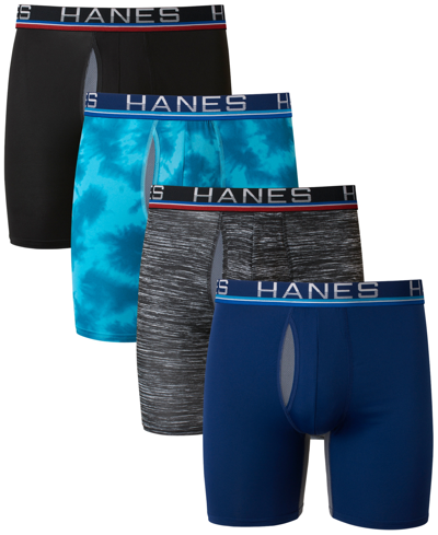 Shop Hanes Men's 4-pk. Ultimate Sport With X-temp Total Support Pouch Longer Leg Boxer Briefs In Multi
