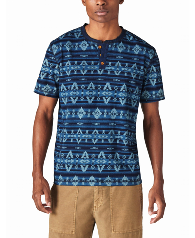 Shop Lucky Brand Men's Jersey Aztec Print Short Sleeve Henley T-shirt In Blue