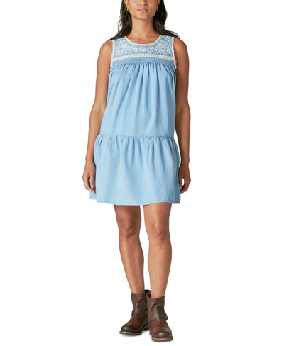 Shop Lucky Brand Women's Embroidered Chambray Mini Dress In Blue