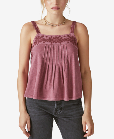 Shop Lucky Brand Women's Cotton Embroidered Tank Top In Red