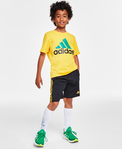 Shop Adidas Originals Adidas Big Boys Short Sleeve 2-tone Sportswear Logo T-shirt In Gold