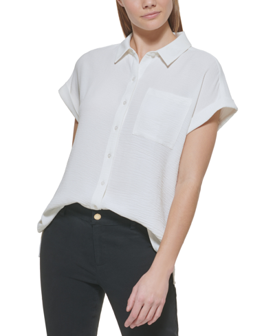 Shop Calvin Klein Short Sleeve Button Down Shirt In White
