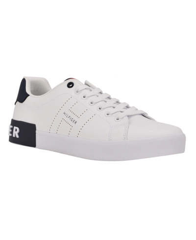 Tommy Hilfiger Rezmon Mens Faux Leather Lace Up Casual And Fashion Sneakers In White