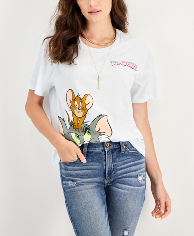 Shop Love Tribe Juniors' Tom & Jerry Graphic T-shirt In White