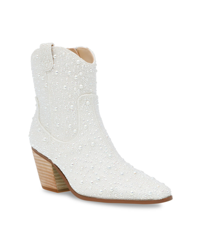 Shop Betsey Johnson Women's Diva Embellished Western Booties Women's Shoes In White