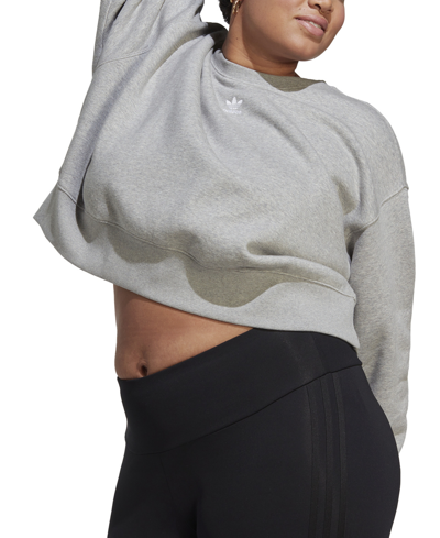 Shop Adidas Originals Plus Size Adicolor Essentials Crew Sweatshirt In Gray