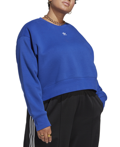 Shop Adidas Originals Plus Size Adicolor Essentials Crew Sweatshirt In Blue