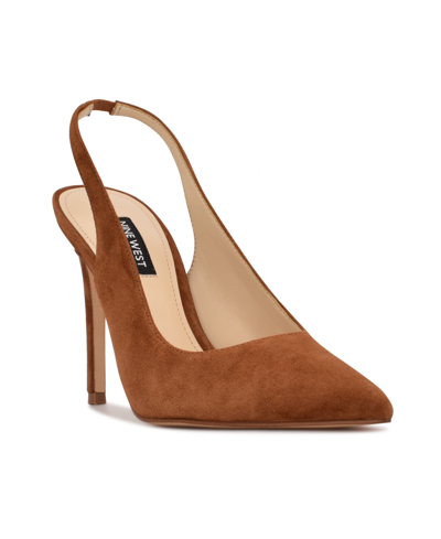 Shop Nine West Women's Feather Pointy Toe Slingback Dress Pumps Women's Shoes In Brown