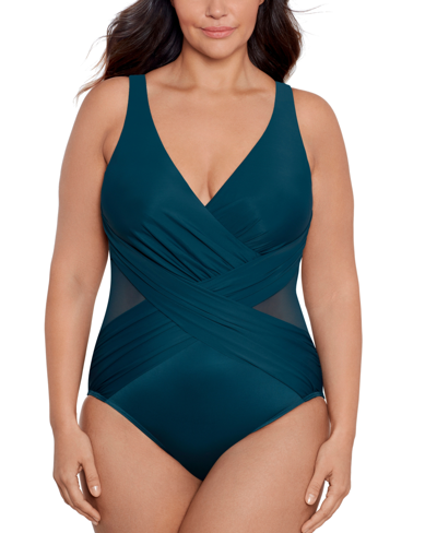Shop Miraclesuit Plus Size Allover-slimming Crossover One-piece Swimsuit Women's Swimsuit In Green