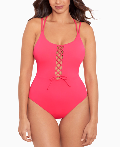Shop Skinny Dippers Jelly Beans Suga Babe Lace Up Front Tummy Control One-piece Swimsuit Women's Swimsuit In Red
