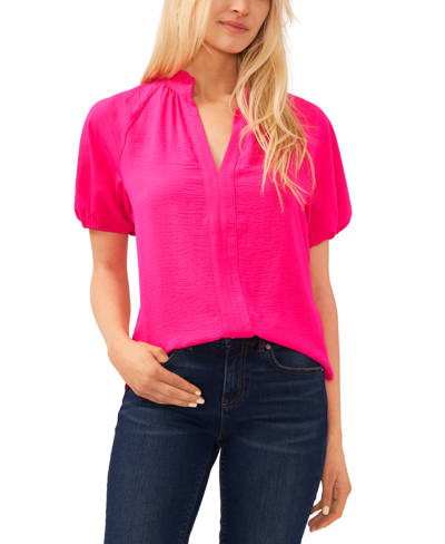 Shop Cece Women's Short Sleeve Ruffle Neck Raglan Split Neck Blouse In Pink