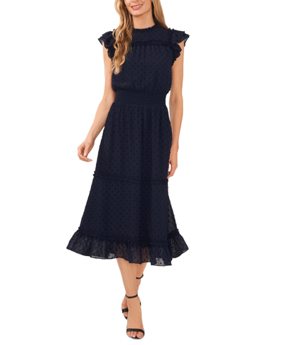 Shop Cece Women's Ruffled Flutter Sleeve Swiss Dot Midi Dress In Blue