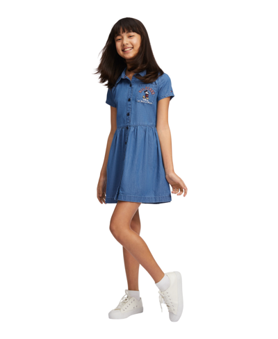 Shop Tommy Hilfiger X Disney Big Girls Mickey Denim Shirt Dress In Blue
