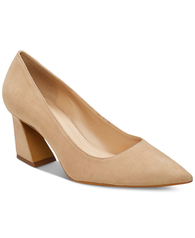Shop Vince Camuto Women's Hailenda Pointed-toe Flare-heel Pumps Women's Shoes In Tan/beige