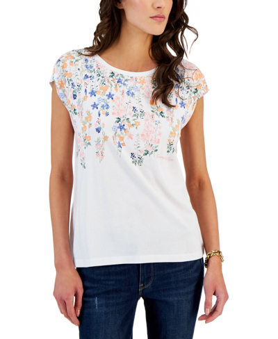 Shop Tommy Hilfiger Women's Short-sleeve Floral Top In White