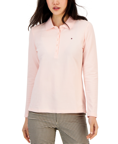 Shop Tommy Hilfiger Women's Logo Long-sleeve Polo Shirt In Pink