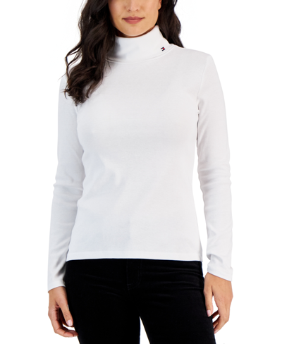Shop Tommy Hilfiger Women's Long Sleeve Cotton Turtleneck Top In White