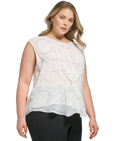Shop Calvin Klein Plus Size Twist-front Logo-print Top In White