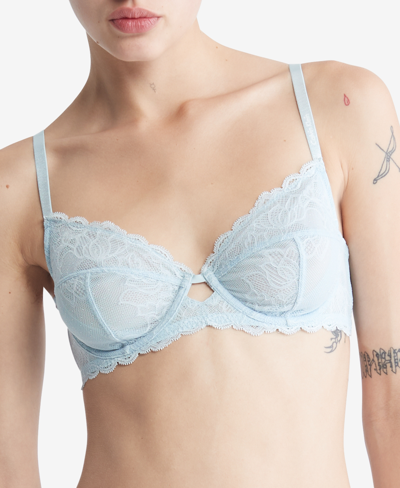 Shop Calvin Klein Seductive Comfort With Lace Full Coverage Bra Qf1741 In Blue