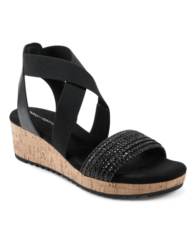 Shop Easy Spirit Women's Lorena Casual Strappy Wedge Sandals Women's Shoes In Black