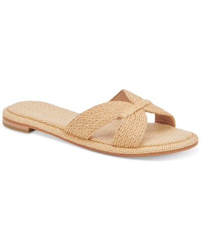 Shop Dolce Vita Women's Atomic Raffia Slide Flat Sandals Women's Shoes In Tan/beige