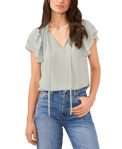 Shop 1.state Women's Flutter Sleeve V-neck Top With Tie In Green