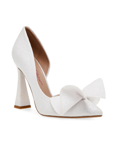 Shop Betsey Johnson Women's Nobble Structured Bow Slip-on Pumps Women's Shoes In Ivory/cream