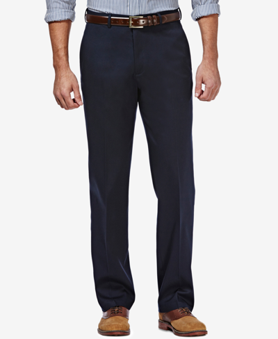 Shop Haggar Men's Premium No Iron Khaki Classic Fit Flat Front Hidden Expandable Waist Pant In Blue