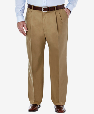 Shop Haggar Men's Big & Tall Premium No Iron Khaki Classic-fit Pleated Hidden Expandable Waistband Pants In Tan/beige