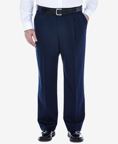 Shop Haggar Men's Big & Tall Premium No Iron Khaki Classic-fit Pleated Hidden Expandable Waistband Pants In Blue