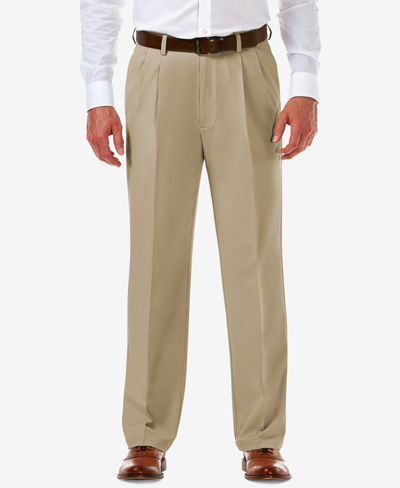 Shop Haggar Men's Cool 18 Pro Classic-fit Expandable Waist Pleated Stretch Dress Pants In Tan/beige