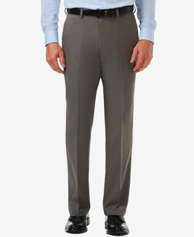 Shop Haggar Men's  Cool 18 Pro Classic-fit Expandable Waist Flat Front Stretch Dress Pants In Gray