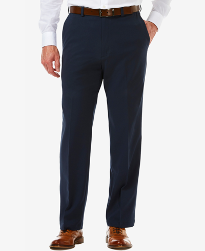 Shop Haggar Men's  Cool 18 Pro Classic-fit Expandable Waist Flat Front Stretch Dress Pants In Blue
