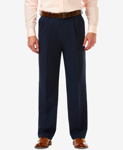 Shop Haggar Men's Cool 18 Pro Classic-fit Expandable Waist Pleated Stretch Dress Pants In Blue