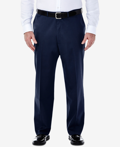 Shop Haggar Men's Big & Tall Premium No Iron Khaki Classic Fit Flat Front Hidden Expandable Waistband Pants In Blue
