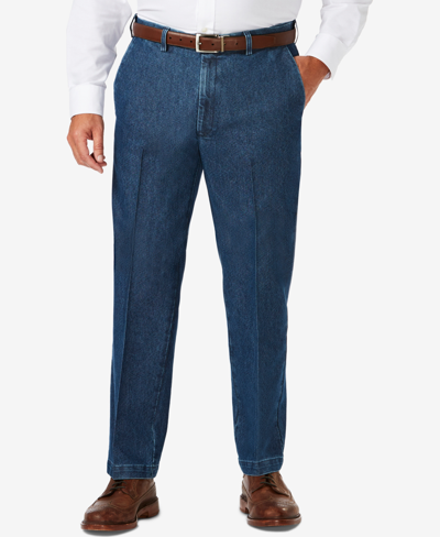 Shop Haggar Men's Big & Tall Stretch Denim Classic-fit Flat Front Pants In Blue