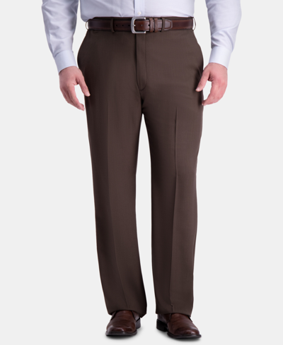 Shop Haggar Men's Big & Tall Premium Comfort Stretch Classic-fit Solid Flat Front Dress Pants In Brown