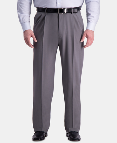 Shop Haggar Men's Big & Tall Premium Comfort Stretch Classic-fit Solid Pleated Dress Pants In Gray